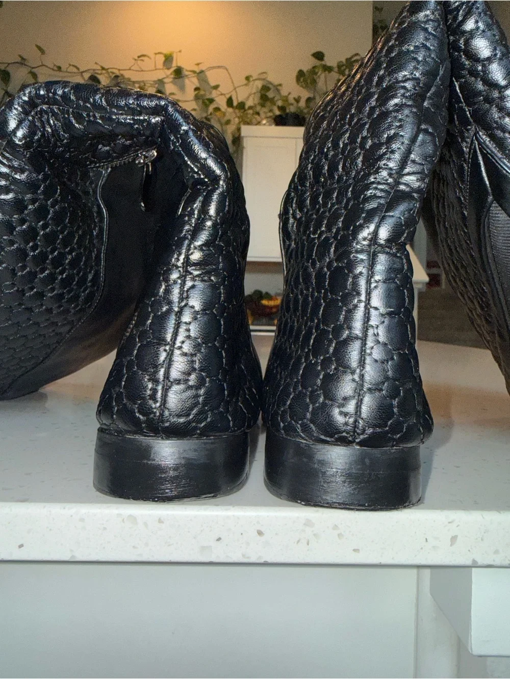Chinese Laundry Black Over-the-Knee Leather Boots with Woven Panels